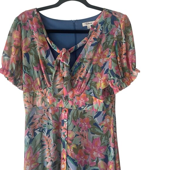 Takara Women's Size 9 Floral‎ Chiffon Babydoll Button Front Sundress Maxi Dress - Picture 2 of 9